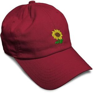 Unisex Burgundy Design Only Cotton Sunflower Embroidery Adjustable Baseball Cap